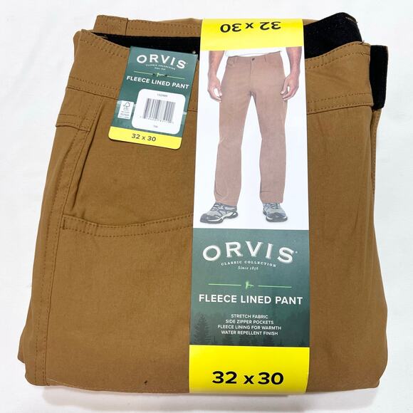 Orvis Fleece Lined Stretch Fabric Pants Men Size 32W x 30L Zipper Durable New - Picture 6 of 8